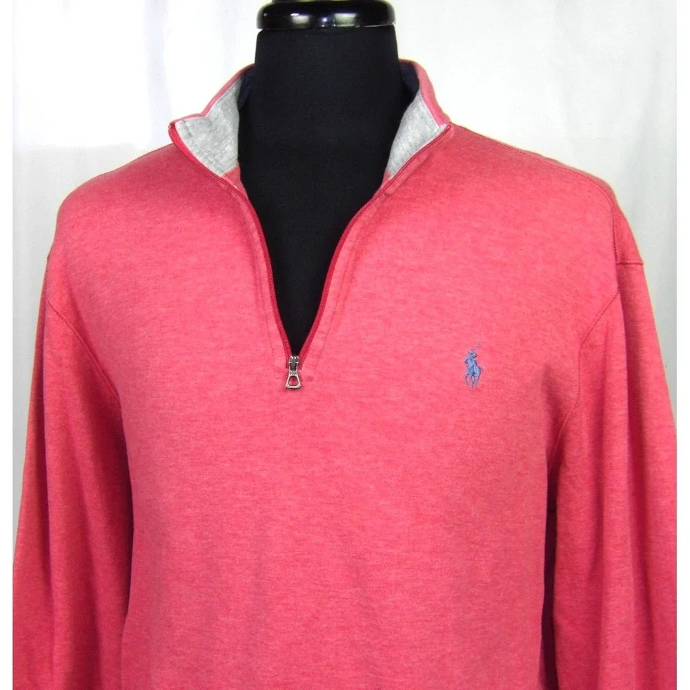 Polo Ralph Lauren Performance‎ Pale Pink Jersey Cotton 1/4 Zip Sweater Men's XL